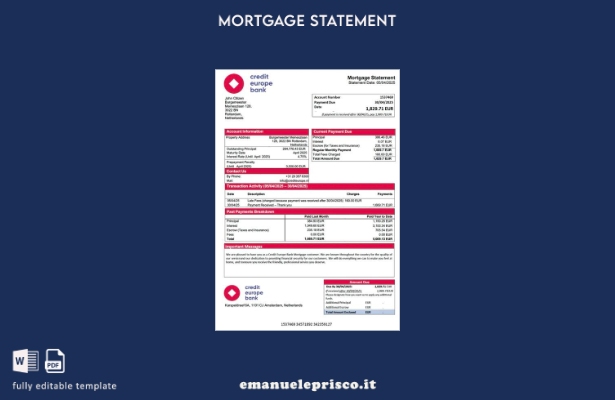 stile verificato Estratto conto ipotecario Netherlands Credit Europe Bank Modell